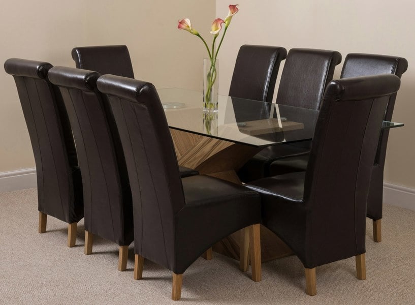 That's Furniture Valencia Oak Large Glass Dining Table & Montana Leather Chairs