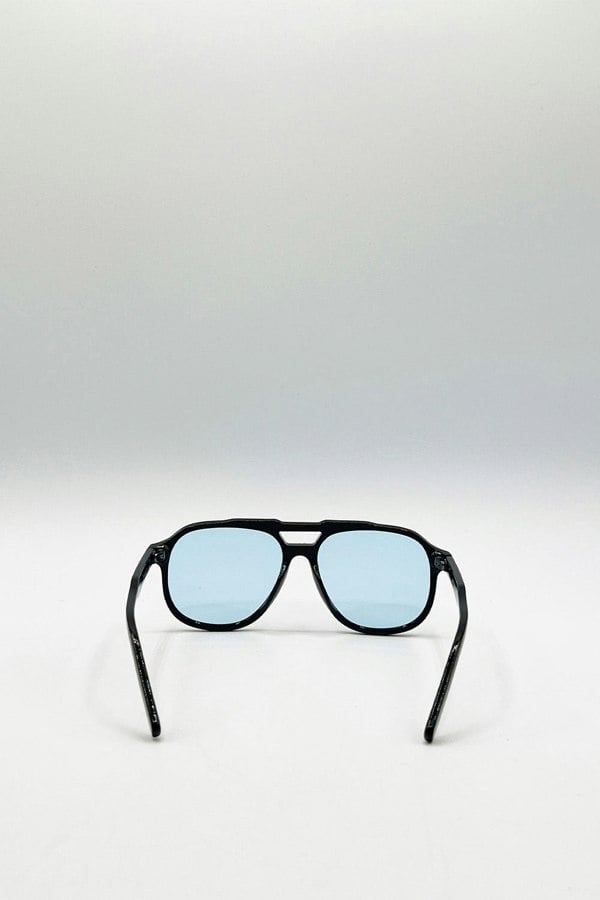 SVNX Oversized Navigator Sunglasses in Black with Blue Lenses