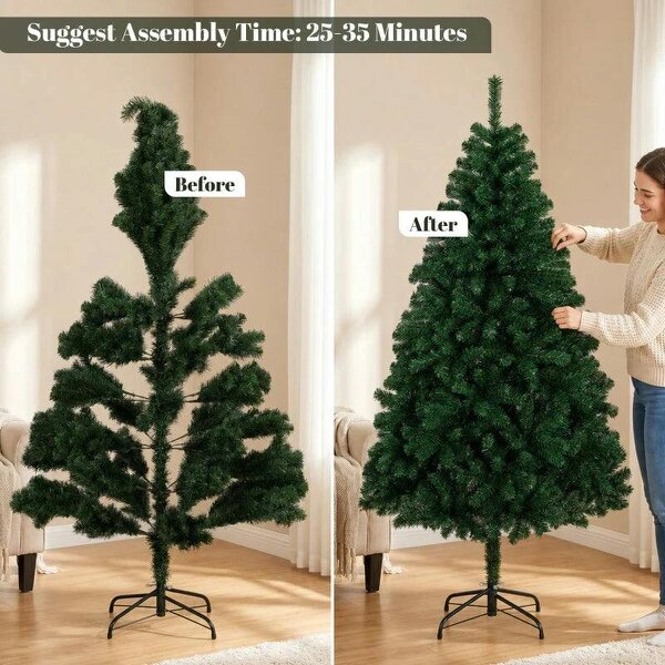 Bobobiy 6ft Artificial Christmas Tree, Fir Hinged Xmas Tree with 700 Branch Tips, Foldable Steel Stand, Green