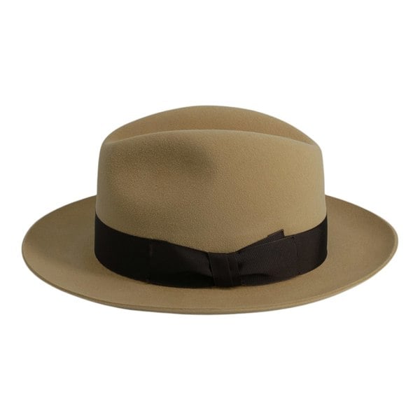 Gamble & Gunn 'Shirwell' Luxury Handmade Fur Felt Fedora - Camel With Contrast Brown Ribbon