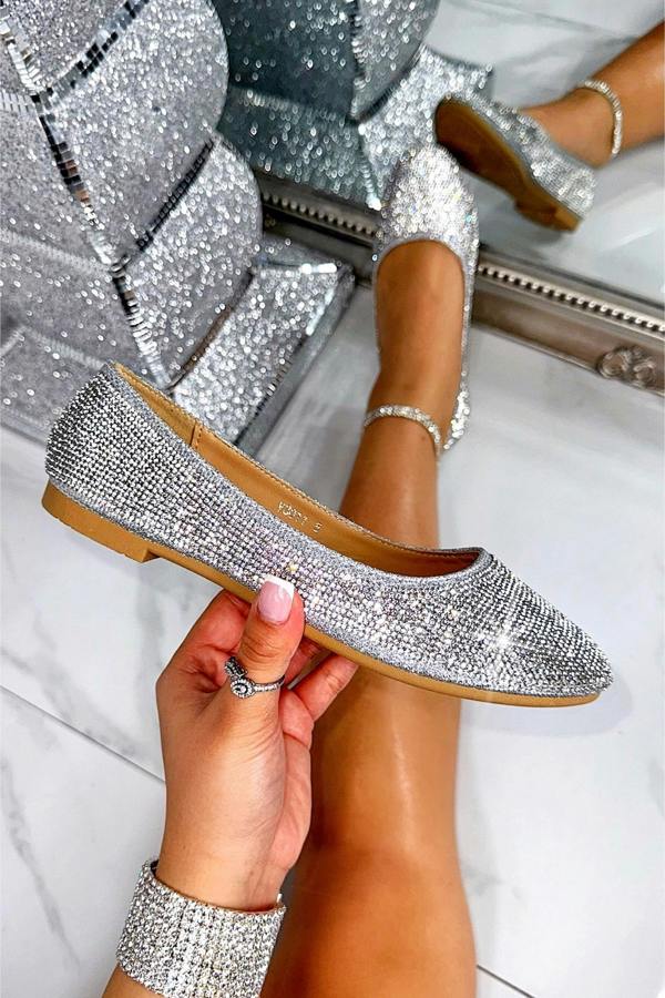 Love Lemonade Crystal Stardust Flat Dolly Shoes Silver