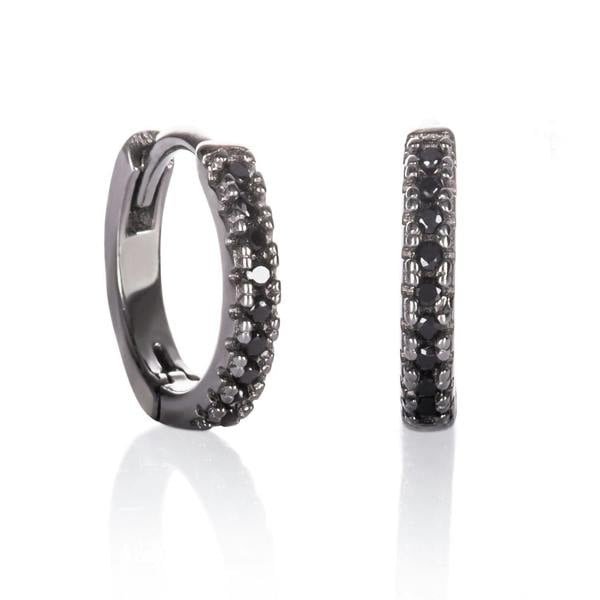 925 Sterling Silver Mini Black Hoop Earrings for Women - namana.london