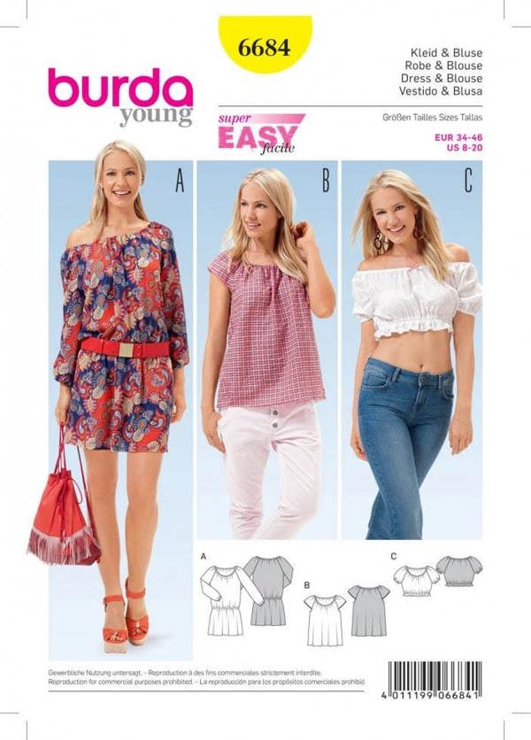 Burda Sewing Pattern 6684 Dresses and Tops For Women, 8 to 20 - Easy