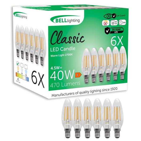 BELL Lighting E14 LED Filament Candle 4.5W Energy Saving Light Bulbs