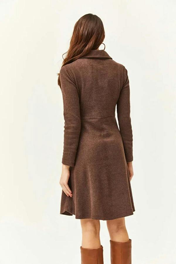 Hoxton Gal Polo Collar Buttoned Mini Flared Dress