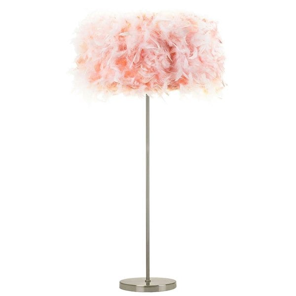 Modern and Chic Real Pink Feather Floor Lamp with Satin Nickel Base and Switch Image 1