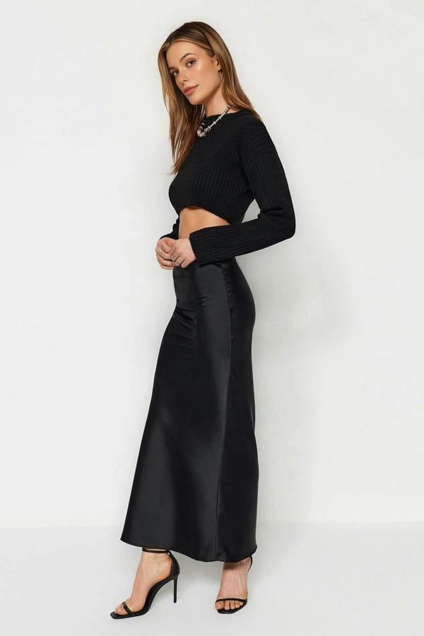 WOVCOR Fish Cut Satin Maxi Length Woven Skirt