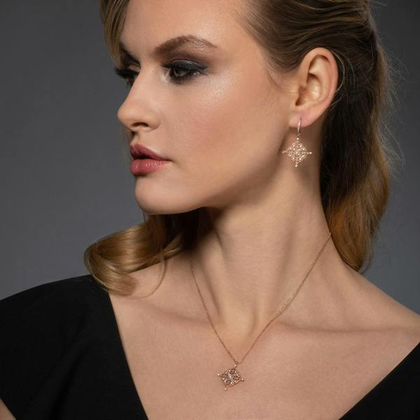 Rose Gold Arabesque Pendant Necklace with Cubic Zirconia - namana.london