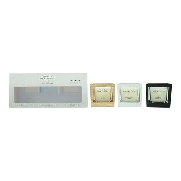 French Connection Wooden Collection Candle Trio of Candles Gift Set 3 x 50g