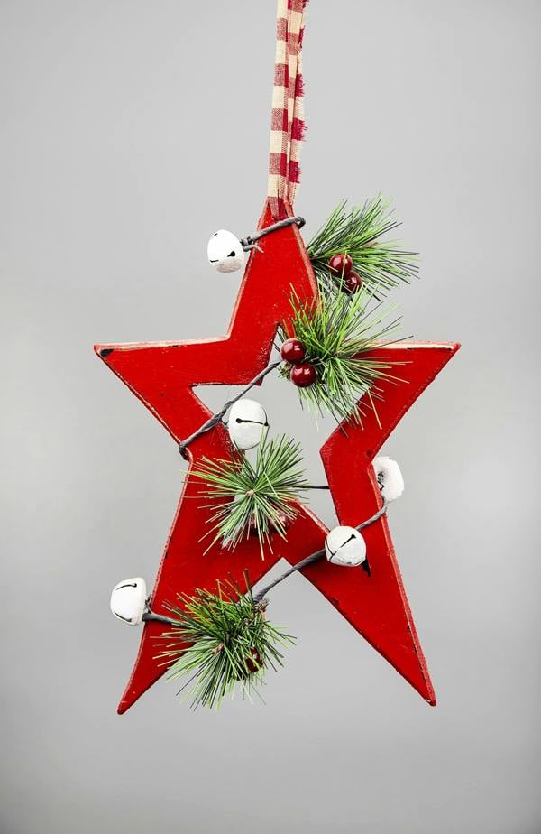 25 x 1.2 x 36 cm Red Wooden Star Hanging Decoration for Christmas and Seasonal Displays image 1