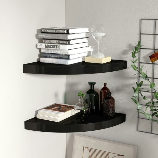 Berkfield Floating Corner Shelves 2 pcs Black 35x35x3.8 cm MDF