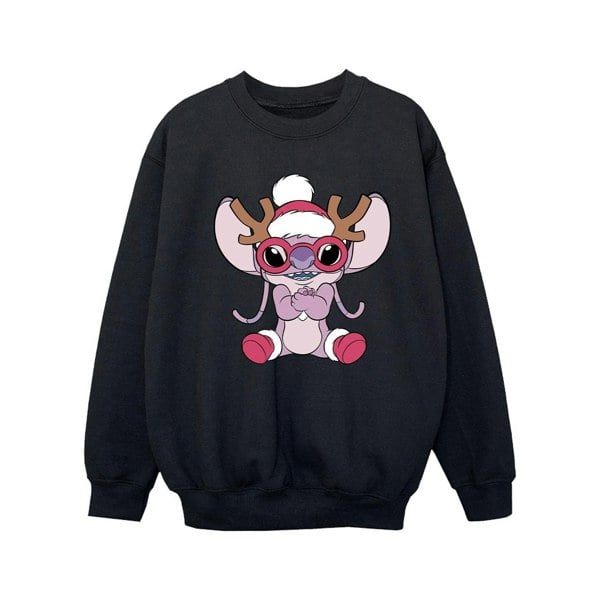 Disney Girls Lilo & Stitch Angel Reindeer Sweatshirt - Black