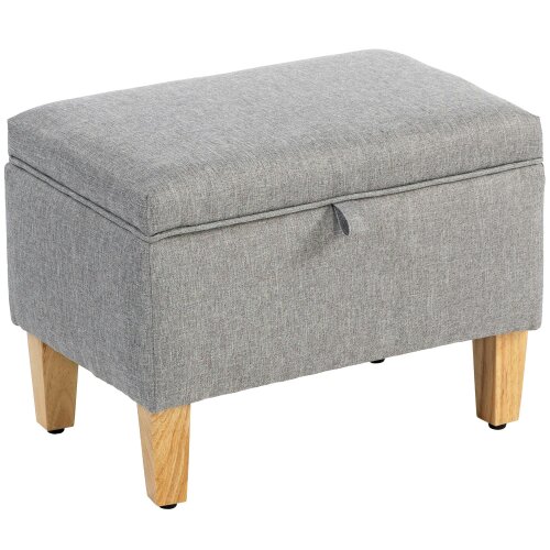 Wyld Haus Tonale Linen Light Grey Compact Storage Footstool With Natural Wooden Legs