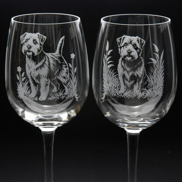 Glyptic Glass Art Norfolk Terrier Dog Crystal Wine Glass - Hand Etched/Engraved Gift