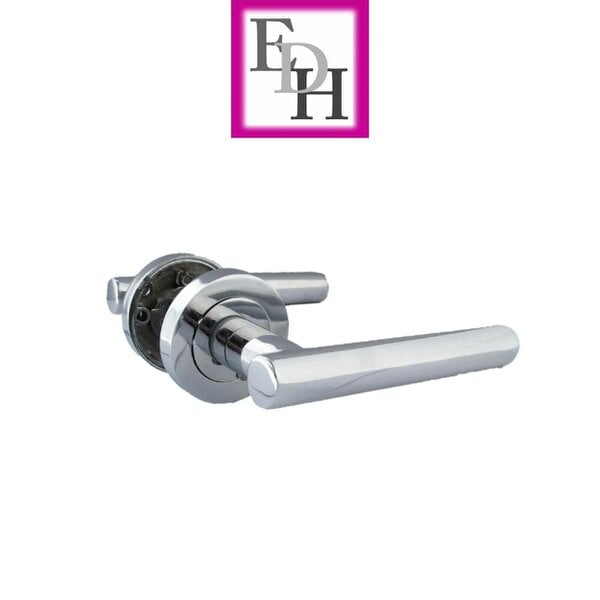 EDH Door Hardware Modern Chrome Straight T-Bar Door Handles with Round Rose + Tubular Latch