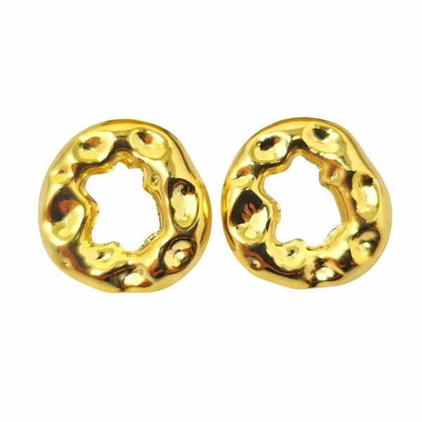 Bold Textured Doughnut Shaped Stud Gold Plated Earrings