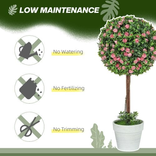 Wyld Haus Roviyo Set Of 2 Artificial Rose Flower Topiary Ball Trees In Pots H8 60cm Pink