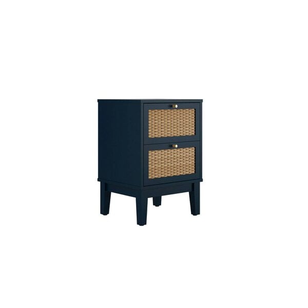 Wyld Haus Waterford Blue Oak and Rattan Bedside Table 2 Drawers