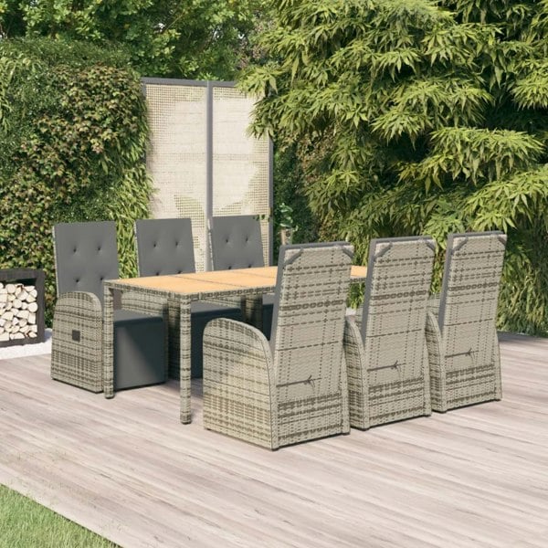 Berkfield 7 Piece Garden Dining Set Grey Poly Rattan&Solid Wood Acacia
