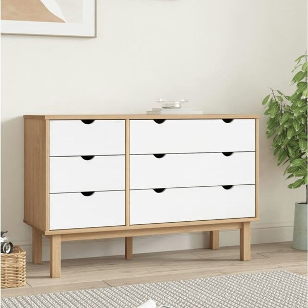 Berkfield Drawer Cabinet OTTA Brown&White 111x42x73.5cm Solid Wood Pine