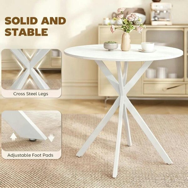 80cm Industrial Round Dining Table - White