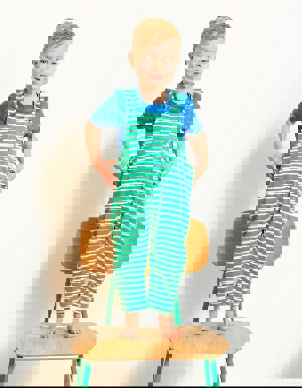 Organic Green Breton Stripe Dungarees - Toby Tiger UK Retail