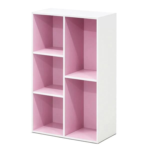 WALPLUS Luder 5-Cube Reversible Open Shelf, White/Pink | Elegant Interior Wall Decoration