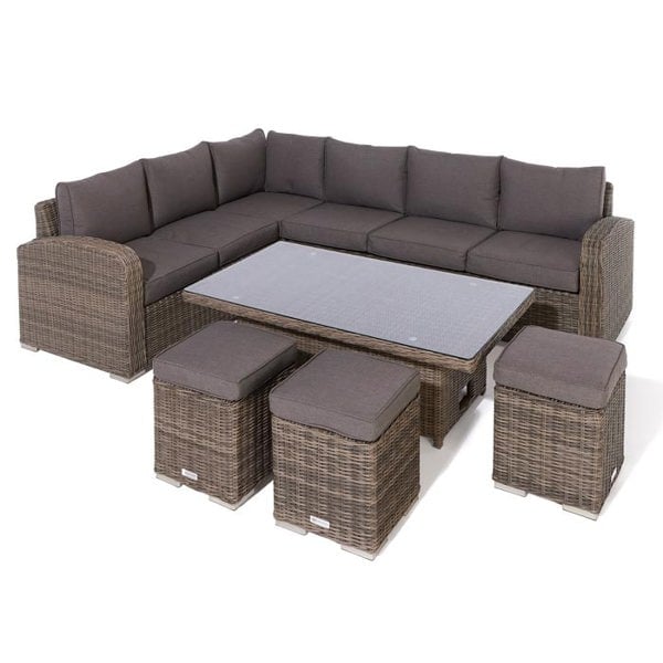 Rowlinson Natural Weave Rattan Corner Dining Set | Adjustable Height Table | 5 Piece