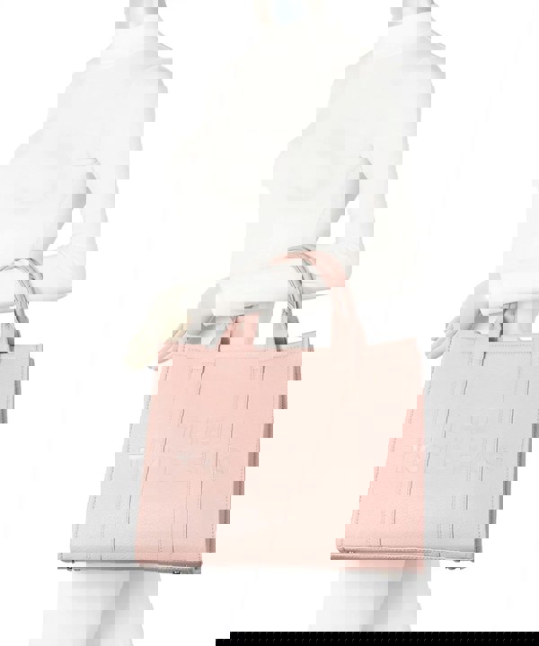 Kitise Large Textured Leather Embossed Logo Structured Tote Bag