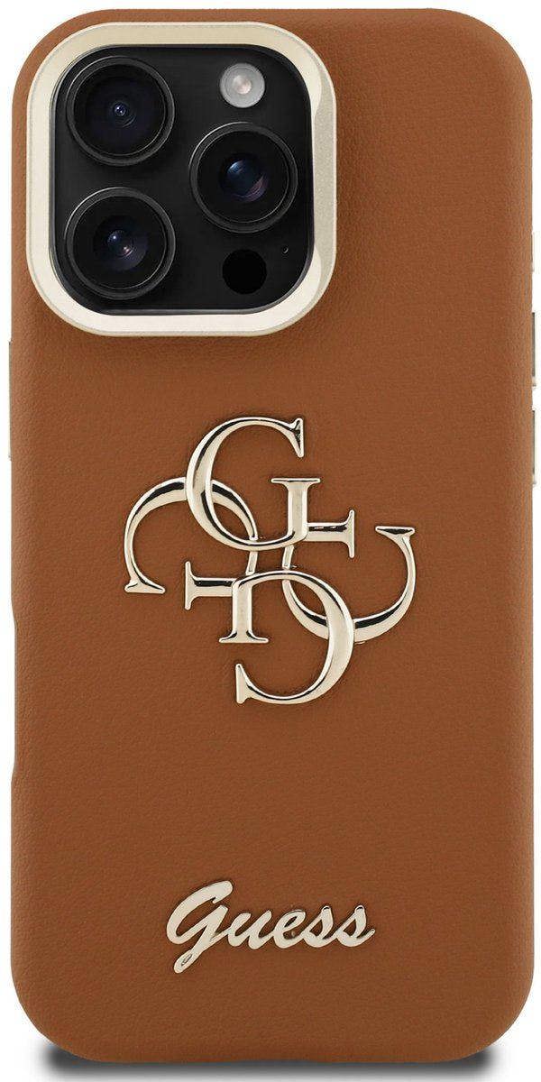 Guess PU Grained 4G Logo Stand Camera Frame Case for iPhone 16 Pro Max 6.9" Brown - GUHCP16XPCS4GSW
