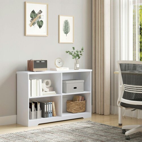 Wyld Haus Sorano Wood White 2 Tier Cube Bookcase With 4 OFauxn Compartments 118 x 29 x 76cm