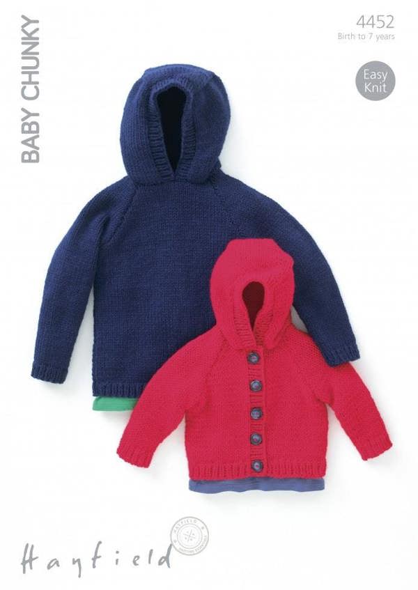 Hayfield Baby Chunky Knitting Pattern 4452, Hoodies, Jackets, Sweaters for Baby, Kids, Birth - 7 Years - Easy