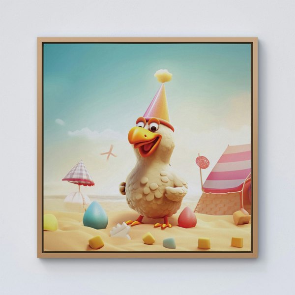 Warren Reed Funky Chicken On A Beach Holiday Framed Canvas