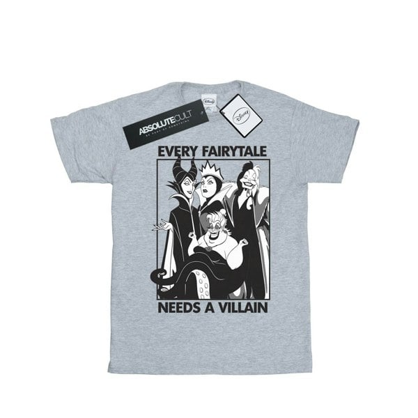 Disney Mens Every Fairy Tale Needs A Villain Cotton T-Shirt - Sports Grey