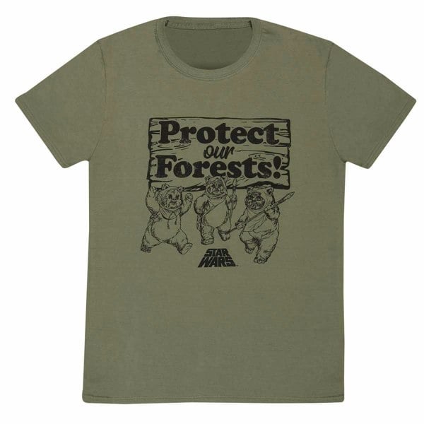 Star Wars Unisex Adult Protect Our Forests Ewok Triple T-Shirt - Olive Green
