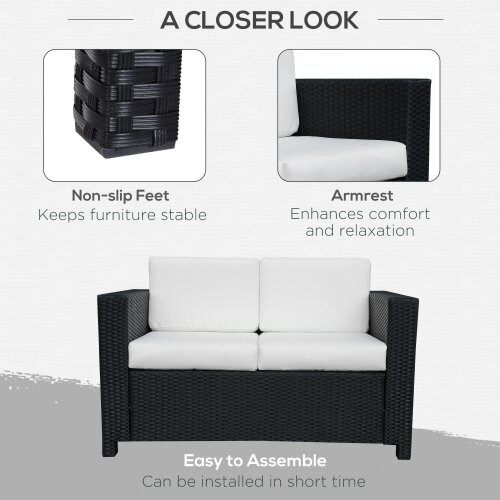 Wyld Haus Toha Rattan Black 2 Seater Outdoor Sofa With White Cushions
