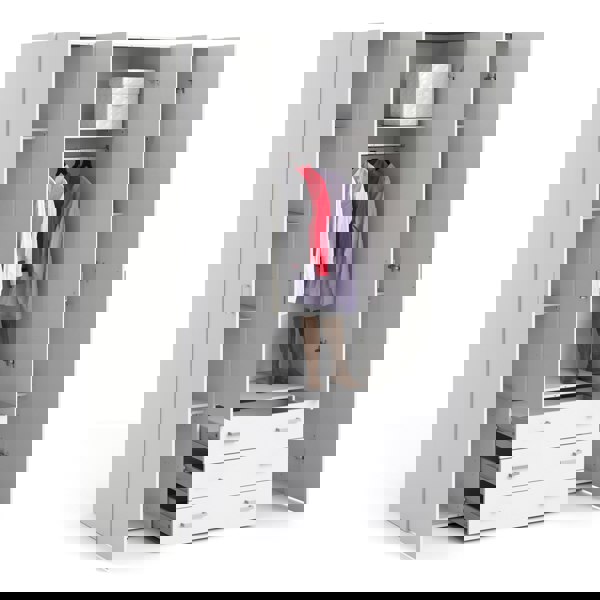 Furniture To Go Space Wardrobe - 4 Doors 3 Drawers in White 2000