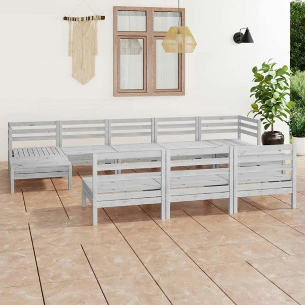 Berkfield 10 Piece Garden Lounge Set White Solid Wood Pine