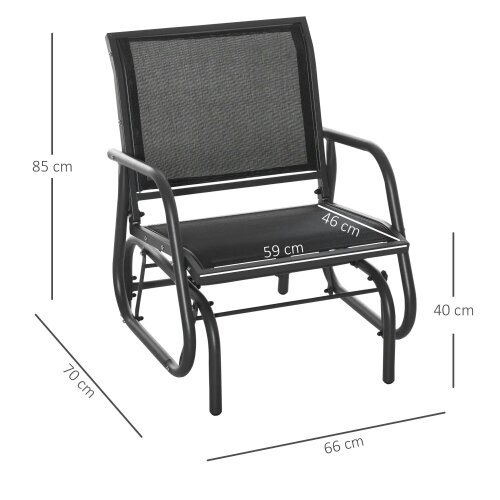 Bobobiy Outdoor Garden Glider Chair, Metal Frame Single Armchair Swing Seater with Breath Mesh Fabric Seat, Curved Backrest, Armrests, Dark Grey