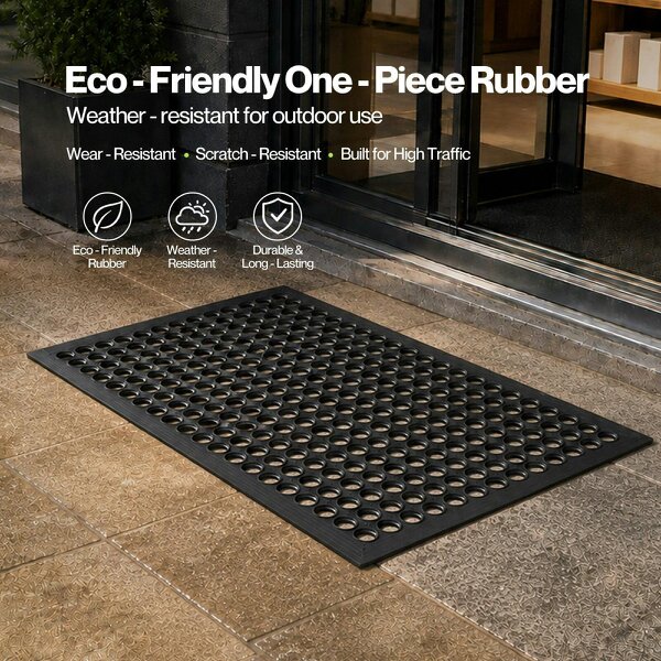 Marlow Door Mat Outdoor Rubber Drainage Slip-Resistant for Garage Entry Black