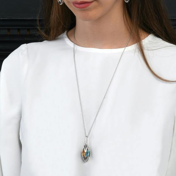 namana 925 Sterling Silver Gemstone Teardrop Pendant Necklace For Women