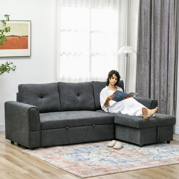 HOMCOM 3 Seater Sofa Bed, Convertible Pull Out Sofa with Storage
