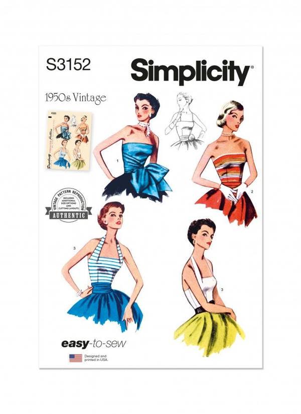 Simplicity Sewing Pattern 3152, Tops, Vintage Style for Women, H5 (6-8-10-12-14) - Easy