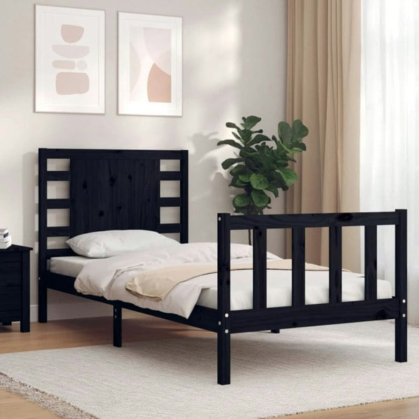 Berkfield Bed Frame with Headboard Black 100x200 cm Solid Wood