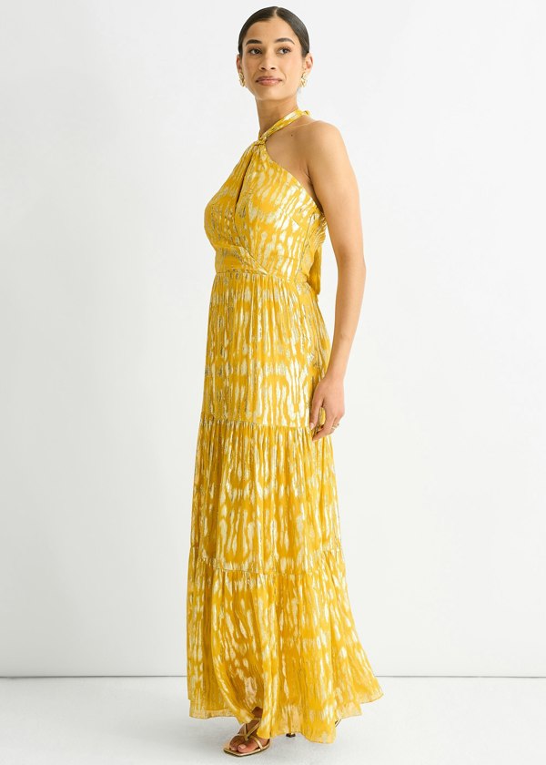 Gini London Animal Jacquard Halter Neck Maxi dress