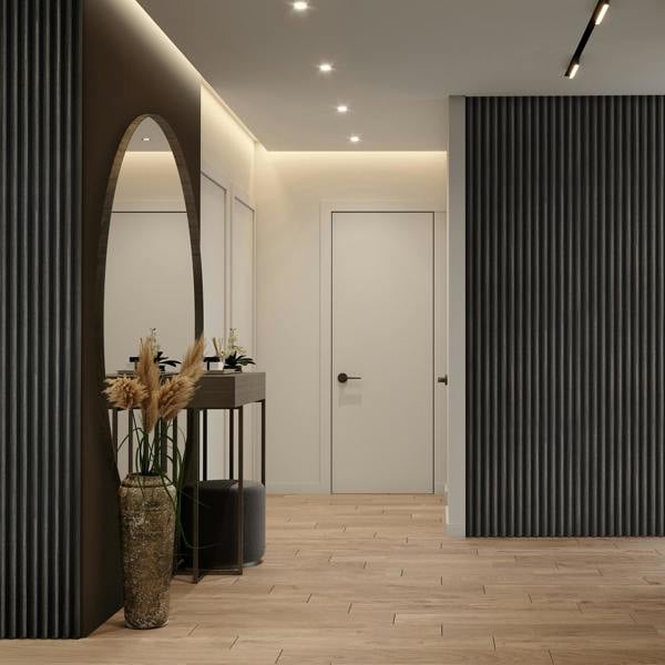 Fuse Acoustic Wooden Reeded Wall Panel in Charcoal Oak, 2.4m x 0.6m