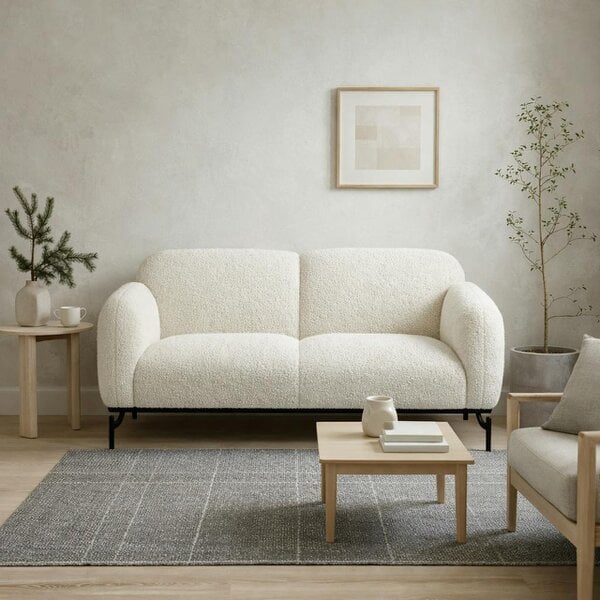 Wyld Haus Samba White Boucle Teddy 2 Seater Sofa Black Metal Legs
