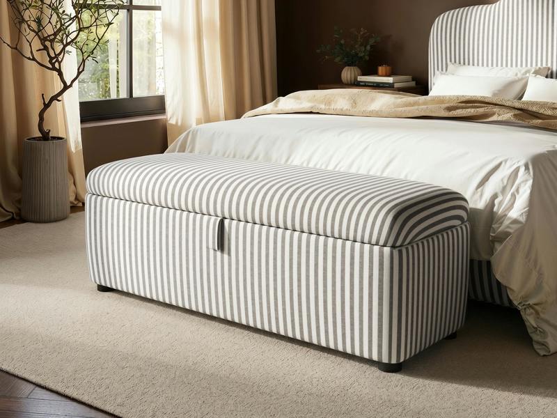 SOLACE+CO Skylynn Ottoman Blanket Box Cream Striped Woven Fabric Cream