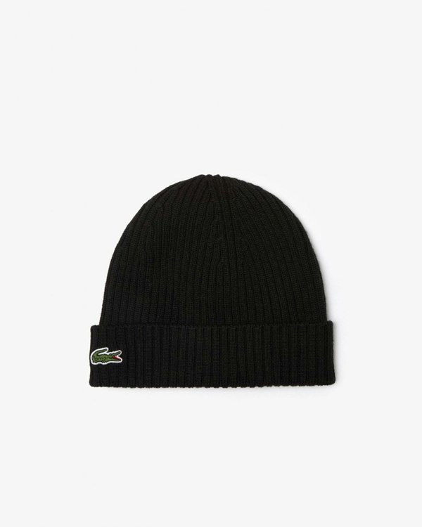Lacoste Mens Ribbed Beanie - Black 031