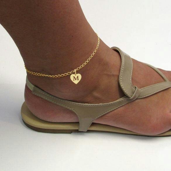Christopher James of London 9ct Yellow Gold Plated Anklet With Heart Initial Charm & Ankle Chain Choice